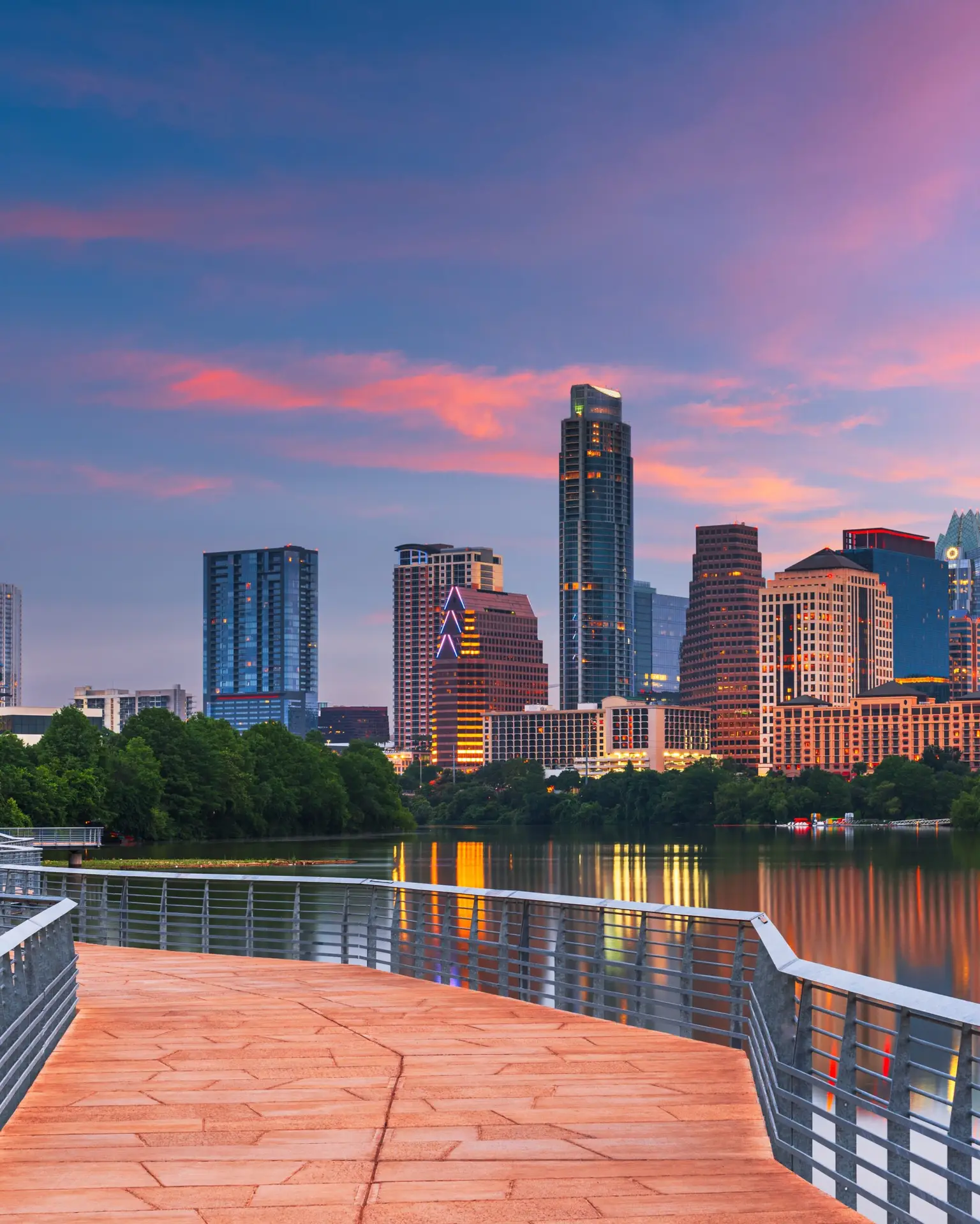 Austin, Texas, USA downtown skyline over the Colorado River